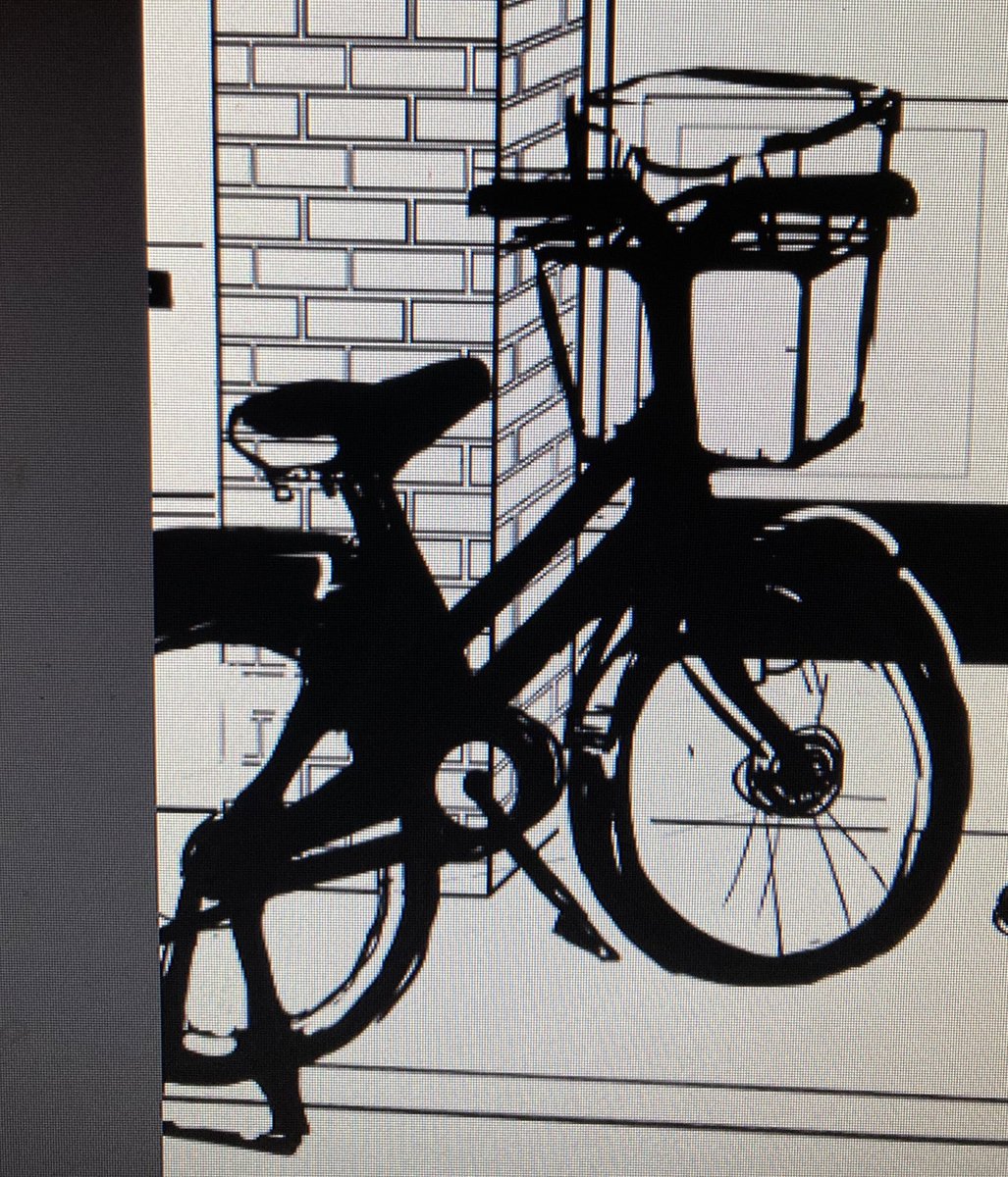 自転車をシルエットでなんとなく形作ってみた ここから子供の通学用自転車を見なが かなのイラスト