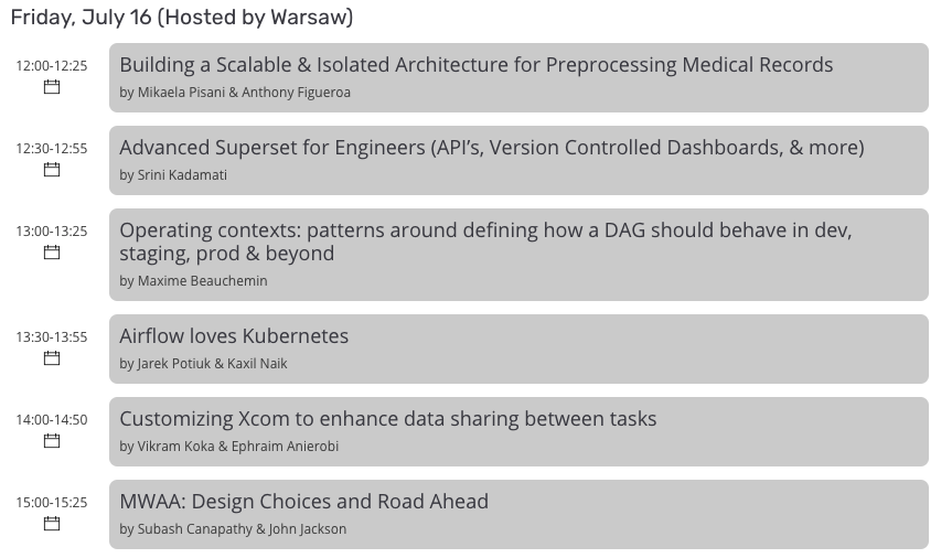 Today is the final day of the 2021 @AirflowSummit. Lots of technical sessions today featuring @JohnJacksonPM, @subashchandran, @Ephraimbuddy, @kaxil, @mistercrunch, @jarekpotiuk and more!