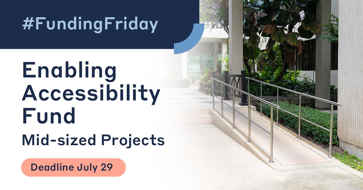 psdcitywide's tweet photo. Canadian not-for-profits, housing organizations, municipal governments &amp; Indigenous organizations: Enabling Accessibility Fund is accepting applications until July 29th for mid-sized projects. Read more: https://t.co/uXBMApM93W #FundingFriday #govgrants #localgov #FNmuni https://t.co/g3bobyxinR