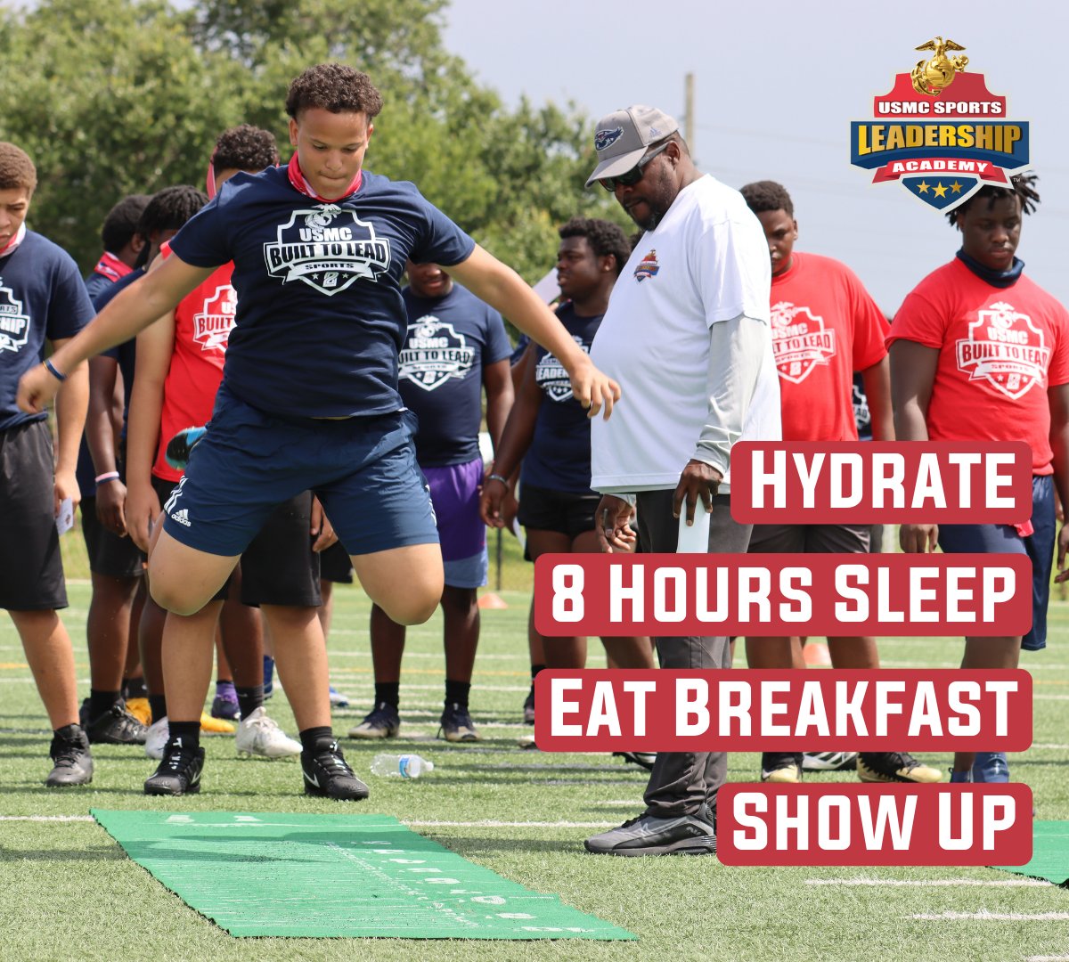 USMCSLA's tweet photo. #Birmingham here's what you need to be prepared for your football clinic tomorrow!
❌ HYDRATE
❌ 8 HOURS OF SLEEP
❌ EAT BREAKFAST
❌ SHOW UP https://t.co/AkXvgAjz61