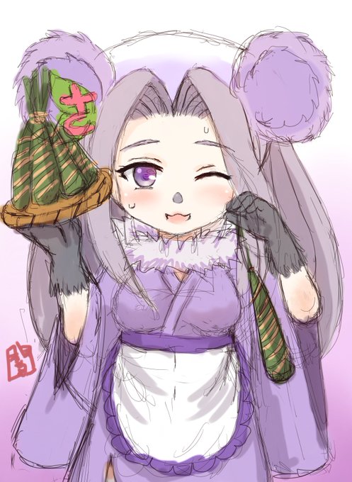 #コトダマン深夜のお絵かき60分一本勝負お題:こどもの日 こどもの日のイベント用のちまきを作るササ団子アラちゃんです! 