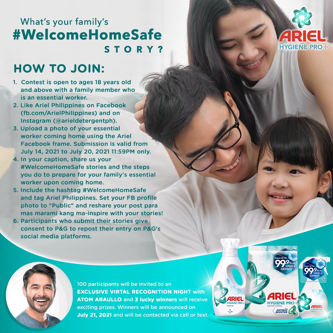 Rechellmasacote's tweet photo. Hello everyone 💙💚
Let's share your story and upload your photo being a essentials workers of #WelcomeHomeSafe #ArielHygienePro

You can join the contest by using the FB frame on Facebook.

Follow @arieldetph 💙💚
#ArielPh https://t.co/qc5lgr0F31