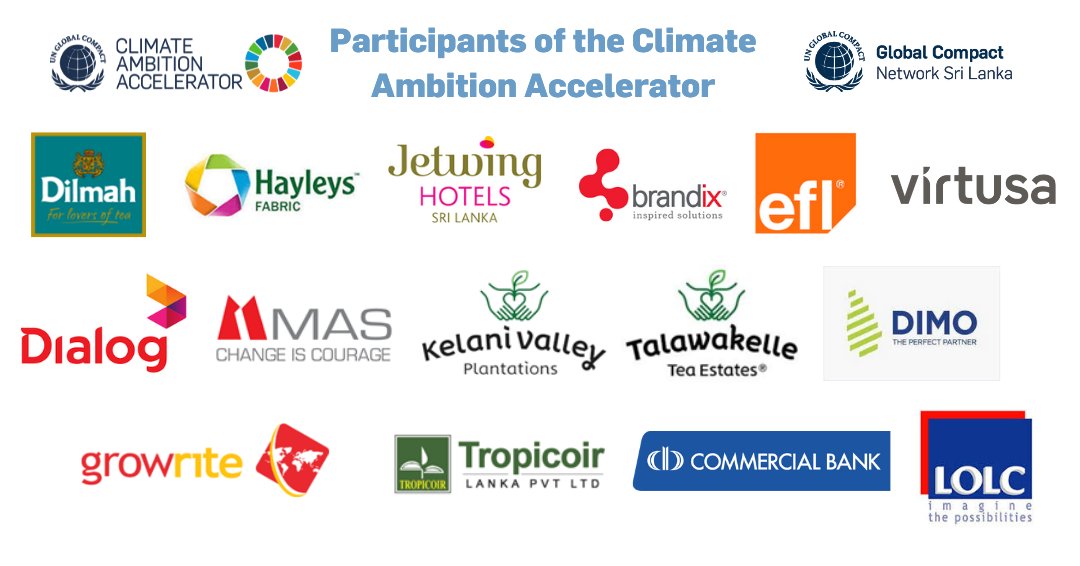 UNGCNSL's tweet photo. Congratulations to these 20 UN @globalcompact Network #SriLanka members joining the #ClimateAmbitionAccelerator in 2021 🌏🌡️🍃

@Dilmah @JetwingHotels @BrandixLanka @eflglobal_ @VirtusaCorp @dialoglk @tea_plc @dimosrilanka @ComBank_LK @LOLCOfficial @JohnKeellsGroup @IWMI_ https://t.co/zF0M4kQiIc