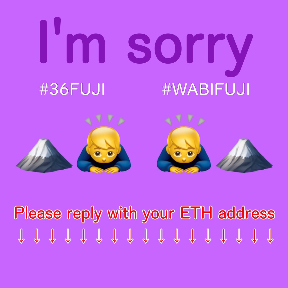 3600YAKO's tweet photo. Our English Twitter and HP are no longer accessible due to the withdrawal of a project member.

We will make a new $FUJI airdrop to apologize for the inconvenience caused to everyone!

Please reply to this tweet with your ETH address to get $FUJI!✨

Deadline July 18 JST
#36FUJI https://t.co/pRbhJ8Ue2m