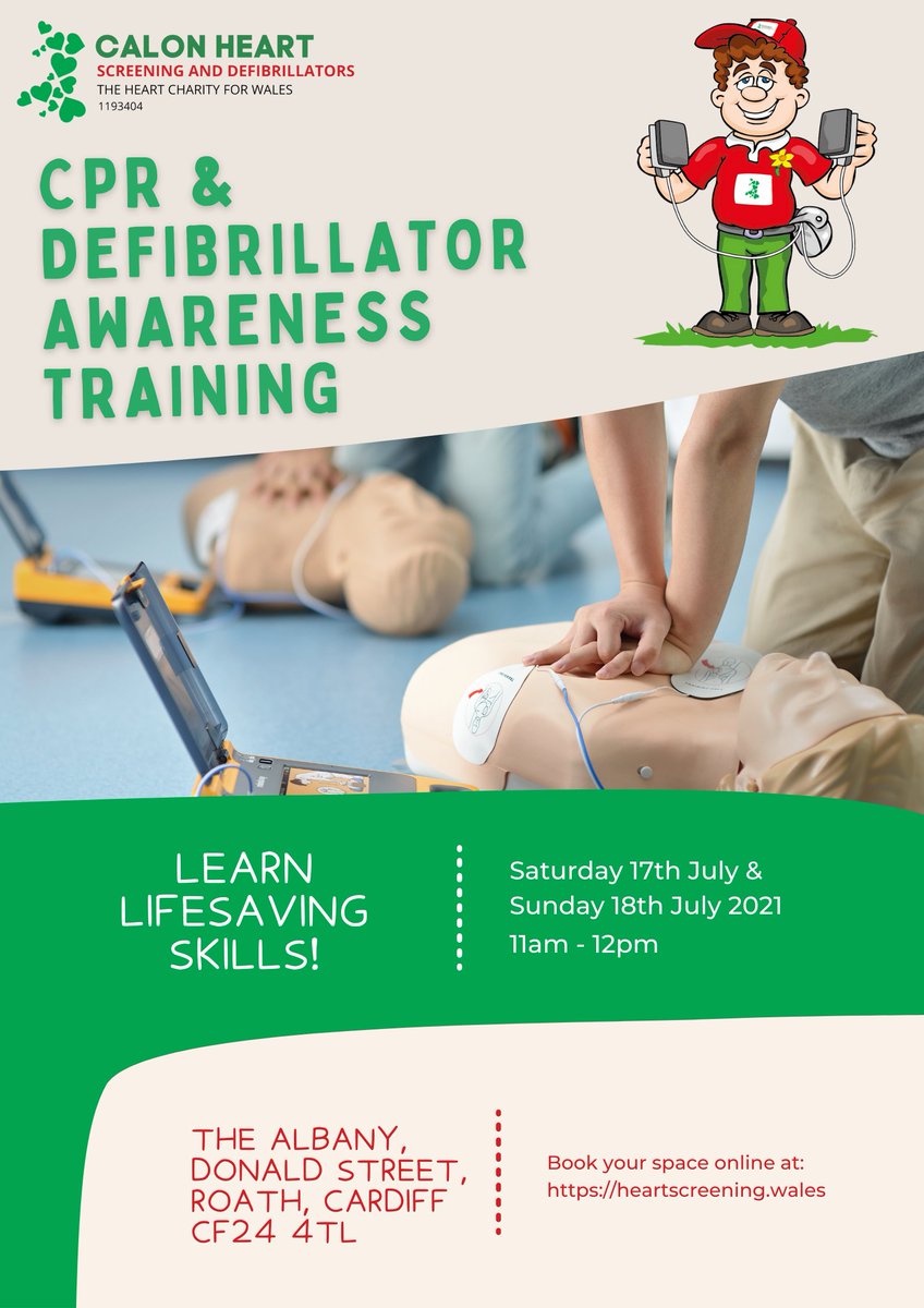 Limited spaces are still available for our free CPR and defibrillator awareness training sessions at The Albany, Roath this weekend!

If you've ever wanted to learn how to save a life, now is your chance 💚

Book online at heartscreening.wales/events