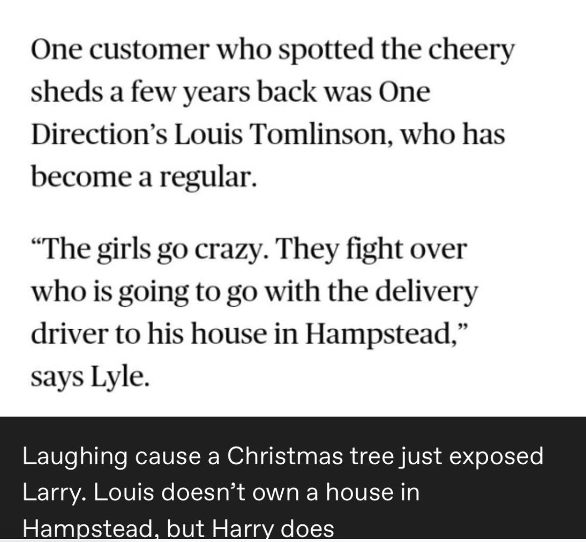 TLarrative's tweet image. The Christmas tree delivery that revealed Louis lived in Hampstead…