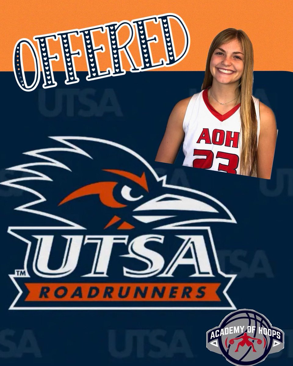 And another one for AOH 2023 Emma Troxell this time from UTSA! We are proud of you Emma stay HUNGRY!!! Thanks <a href="/CoachKarenA/">Karen Aston</a> and staff for all you do! <a href="/_Emma_Troxell_/">Emma Troxell</a> #aohballers #trainharddreambigaoh #academyofhoops🏀