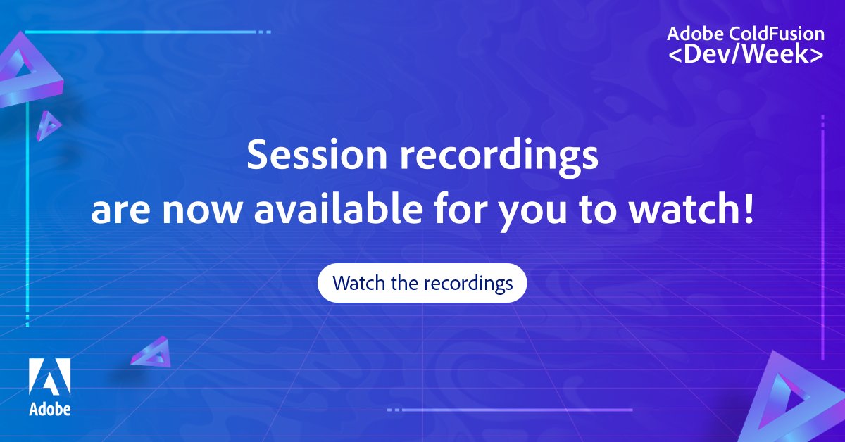 coldfusion's tweet photo. If you missed the live action at Dev Week 2021 or want to relive the experience, we have some good news! Recordings for all the sessions are now available for you to watch, on our Community Portal. Watch the recordings- https://t.co/2hrfllxqmp https://t.co/e78wjWRxt4