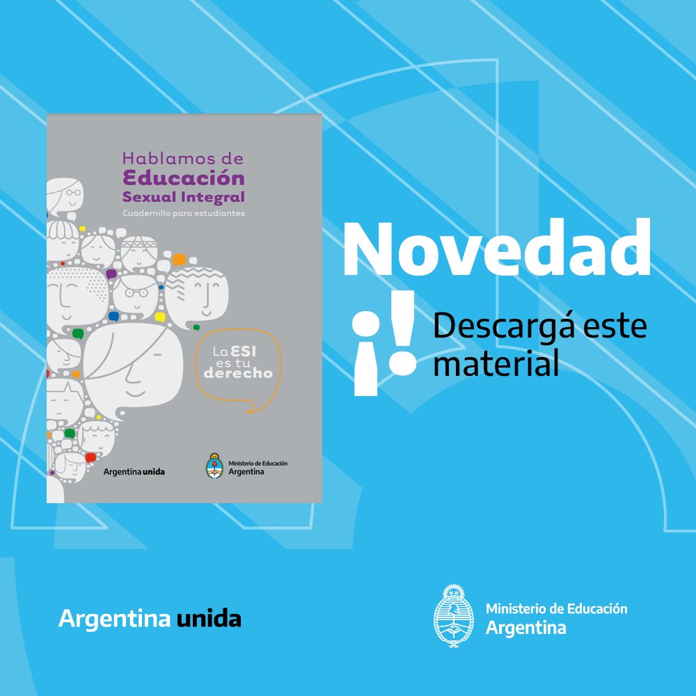 EducacionAR's tweet photo. Si sos estudiante de Nivel Secundario y querés dialogar y debatir sobre Educación Sexual Integral no te pierdas este cuadernillo: 
👉https://t.co/stRweLhpbP https://t.co/3eqJ9wnWTN