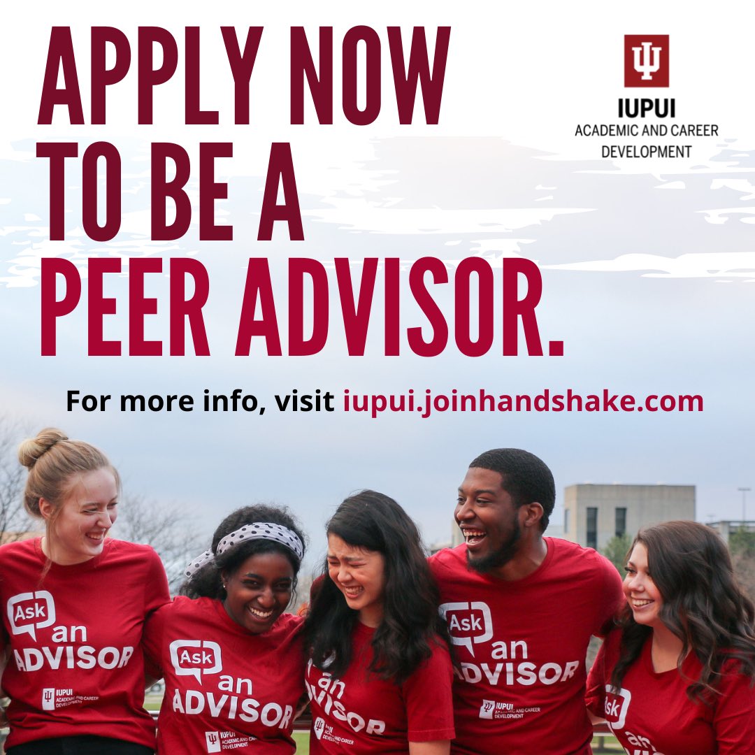 Health & Life Sciences @IUPUI (@hlsci_iupui) on Twitter photo University College is looking for dedicated undergraduate students to be part of our 2021 - 2022 Peer Advisor team!
To review the full position description and apply, search 'Peer Advisor' or ID '4433264' at iupui.joinhandshake.com (linked in the bio) University College is looking for dedicated undergraduate students to be part of our 2021 - 2022 Peer Advisor team!
To review the full position description and apply, search 'Peer Advisor' or ID '4433264' at iupui.joinhandshake.com (linked in the bio)