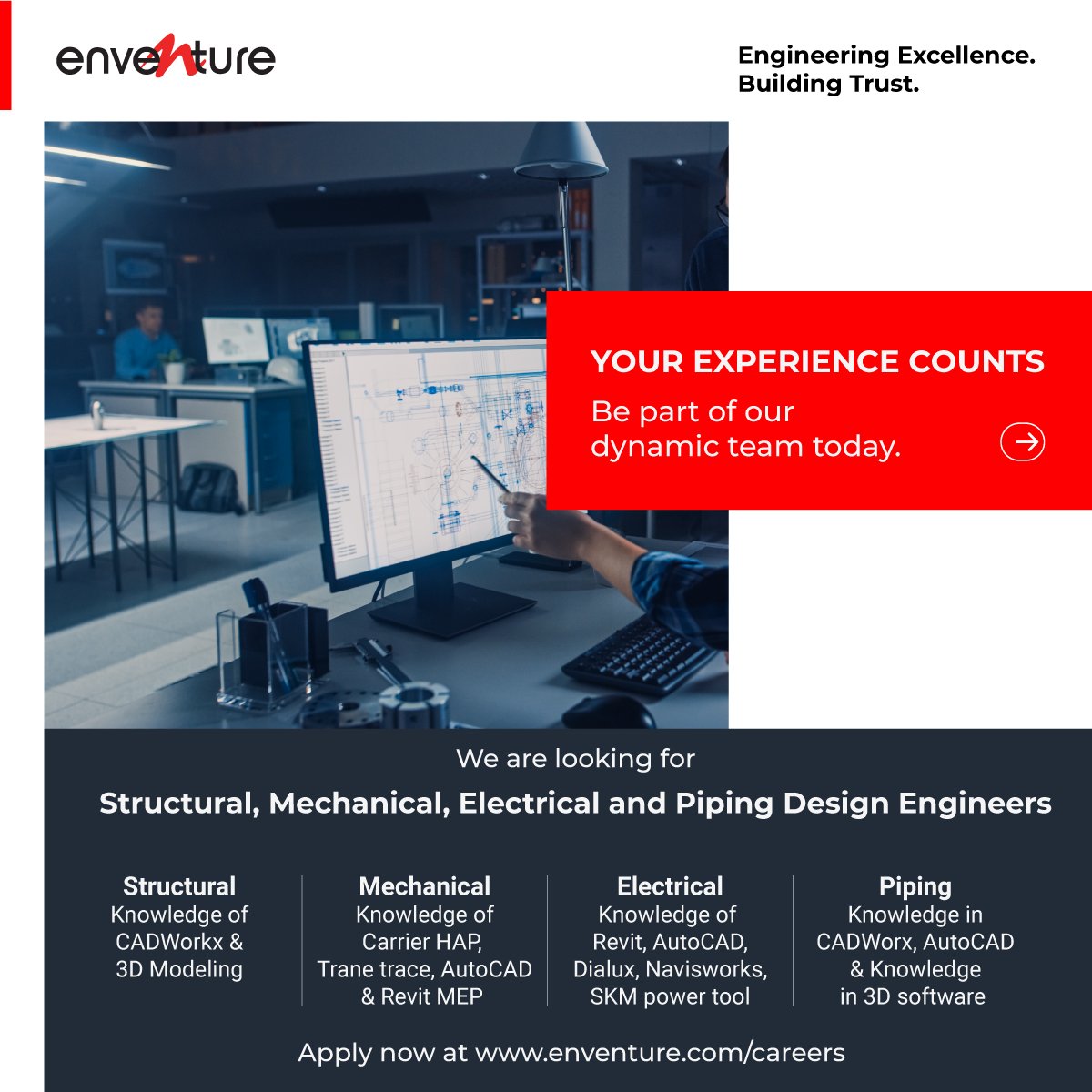 enventure's tweet photo. We are looking for Structural, Mechanical, Electrical and Piping Design Engineers. Join us, Be part of our dynamic team today.

Apply here: https://t.co/2bJcfWpssw

#StructuralEngineer #MechanicalEngineer #ElectricalEngineer #PipingEngineer #DesignEngineer #EngineeringJobs https://t.co/ZqsfljURKq
