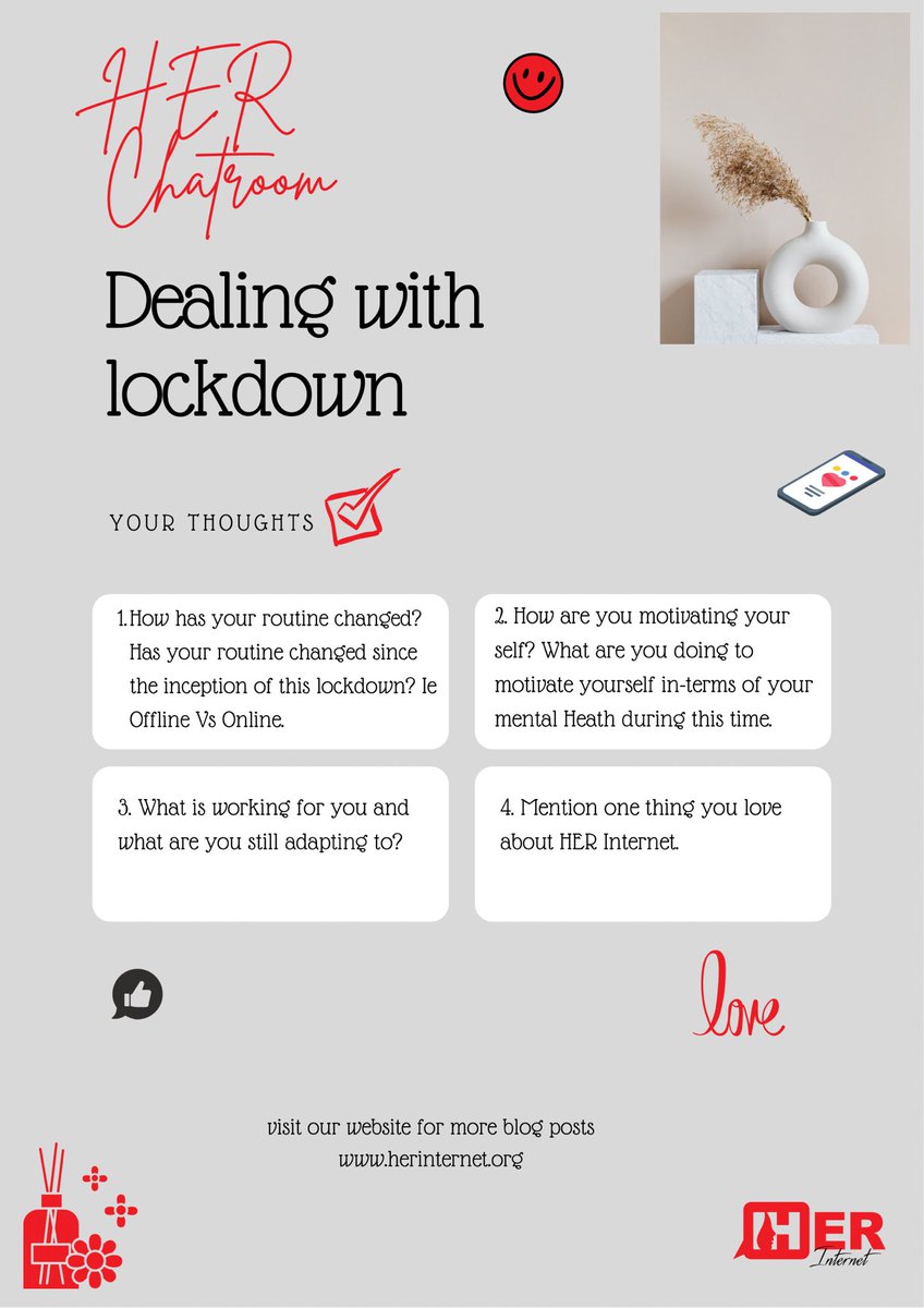 HerInternet's tweet photo. We are excited to introduce to you HER Chatroom a blog that will share your thoughts, views, articles and other resources to help us understand you more and how to serve you better.
#lockdown
#Lockdownshenanigans https://t.co/0uQ7nZ8PnV