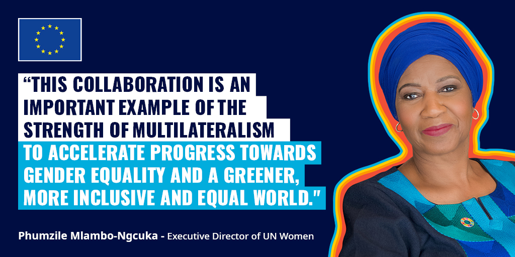 EU_Partnerships's tweet photo. Our joint vision for the future? As #PartnersInGood, we are striving to create a greener, more inclusive, #GenderEqualWorld which leaves no one behind.
@UN_Women Exec Director @phumzileunwomen on why she’s “proud of the strategic partnership with the European Union”. 👇 https://t.co/aHUwrPLssP