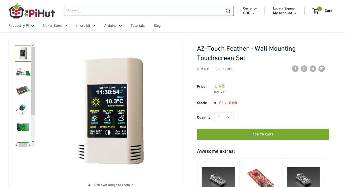 HWHardsoft's tweet image. AZ-Touch for Feather boards is now available at thepihut

ThePiHut.com

#thepihut #featherwing #arduitouch #aztouch #touchscreen #wallmount #electronickit #iot #huzzah32 #thingplus