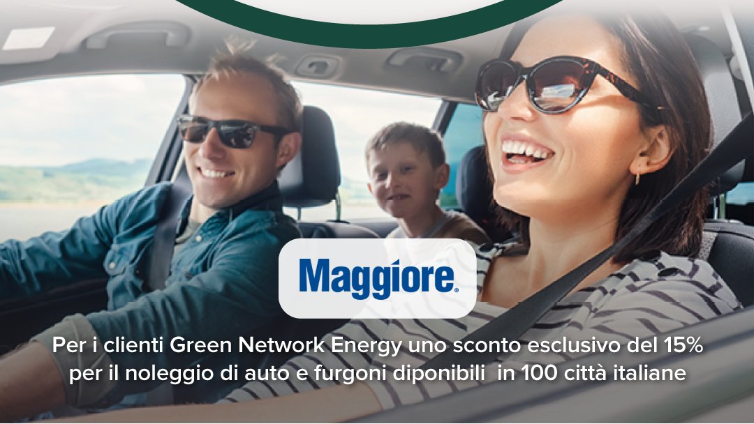 Per i clienti Green Network Energy da almeno 9 mesi ed iscritti all'Energy Club, uno sconto del 15% per il noleggio di #auto e #furgoni in 100 città d'Italia! 🚗🚚
😉A disposizione nei principali aeroporti e stazioni ferroviarie! Scopri di più > bit.ly/GN_Maggiore

#maggiore