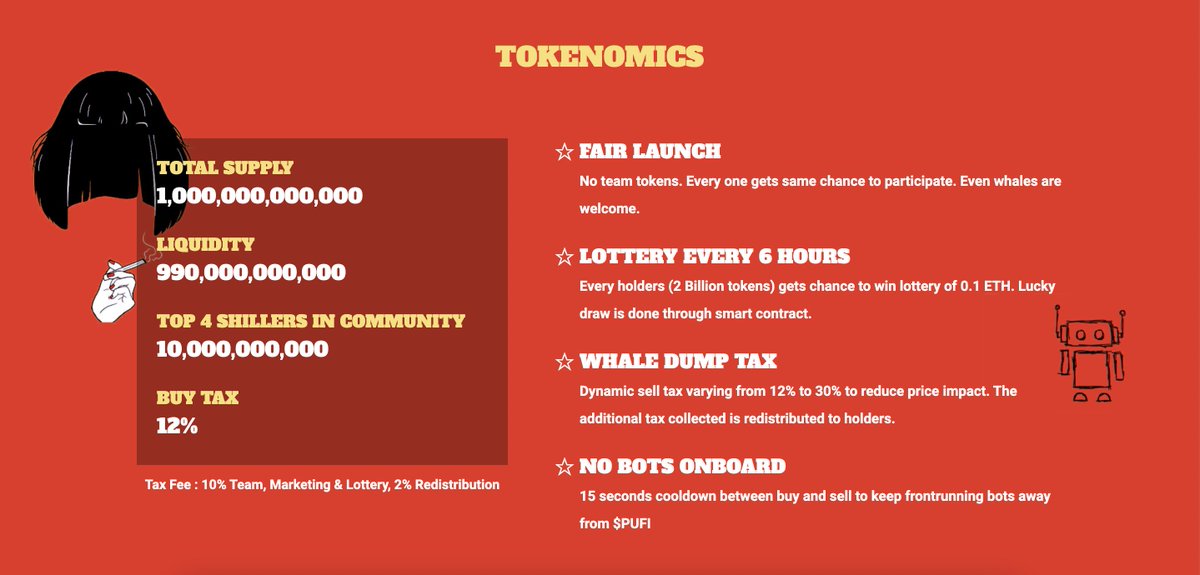 PuFiToken's tweet photo. Launching at 16:00 UTC today on Uniswap. Be ready you all. 
Check out the tokenomics and cool features. You gonna love it! 

#UNISWAPGEM #memecoin @AltCryptoGems https://t.co/ZP2WuC3XR5