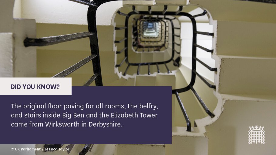 Did you know?  

The original floor paving for all rooms, the belfry, and stairs inside Big Ben and the Elizabeth Tower came from Wirksworth in Derbyshire. 

#RestoringBigBen 

For more Big Ben facts, sign up to our newsletter ➡️ eepurl.com/dz0ub5