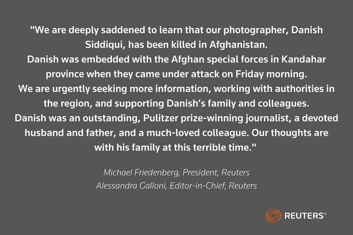 Statement from Michael Friedenberg, President, Reuters, and Alessandra Galloni, Editor-in-Chief, Reuters, on Reuters photojournalist Danish Siddiqui https://t.co/nrBc8BgQaa