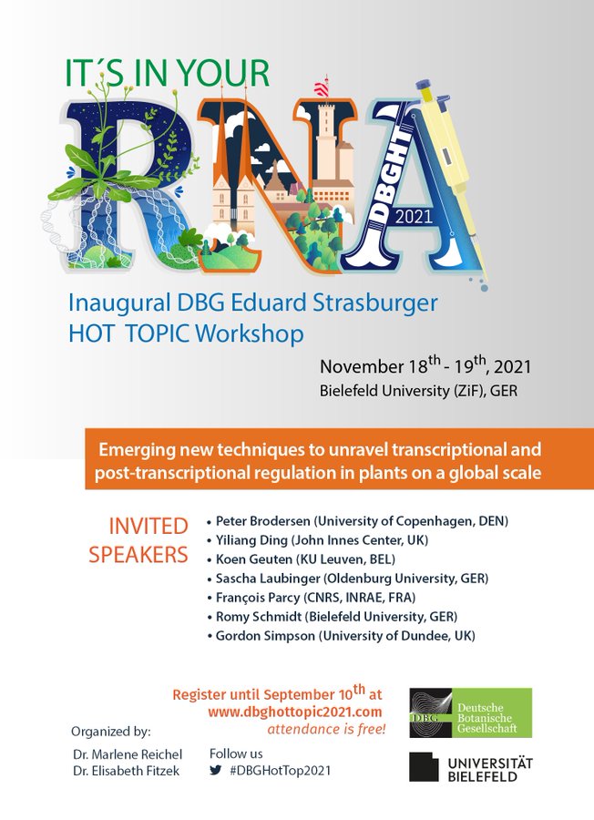 PlantSciDBG_en's tweet photo. Early career plant scientists:
▶️Join DBG’s Workshop: "RNA: Emerging new techniques to unravel transcriptional + post-transcriptional regulation in plants on a global scale"
Organized by @marlene_reichel + @EFitzek
18-19 Nov 2021 #DBGHotTop2021
https://t.co/UmUZsKNboU https://t.co/XmAsZvD3z4
