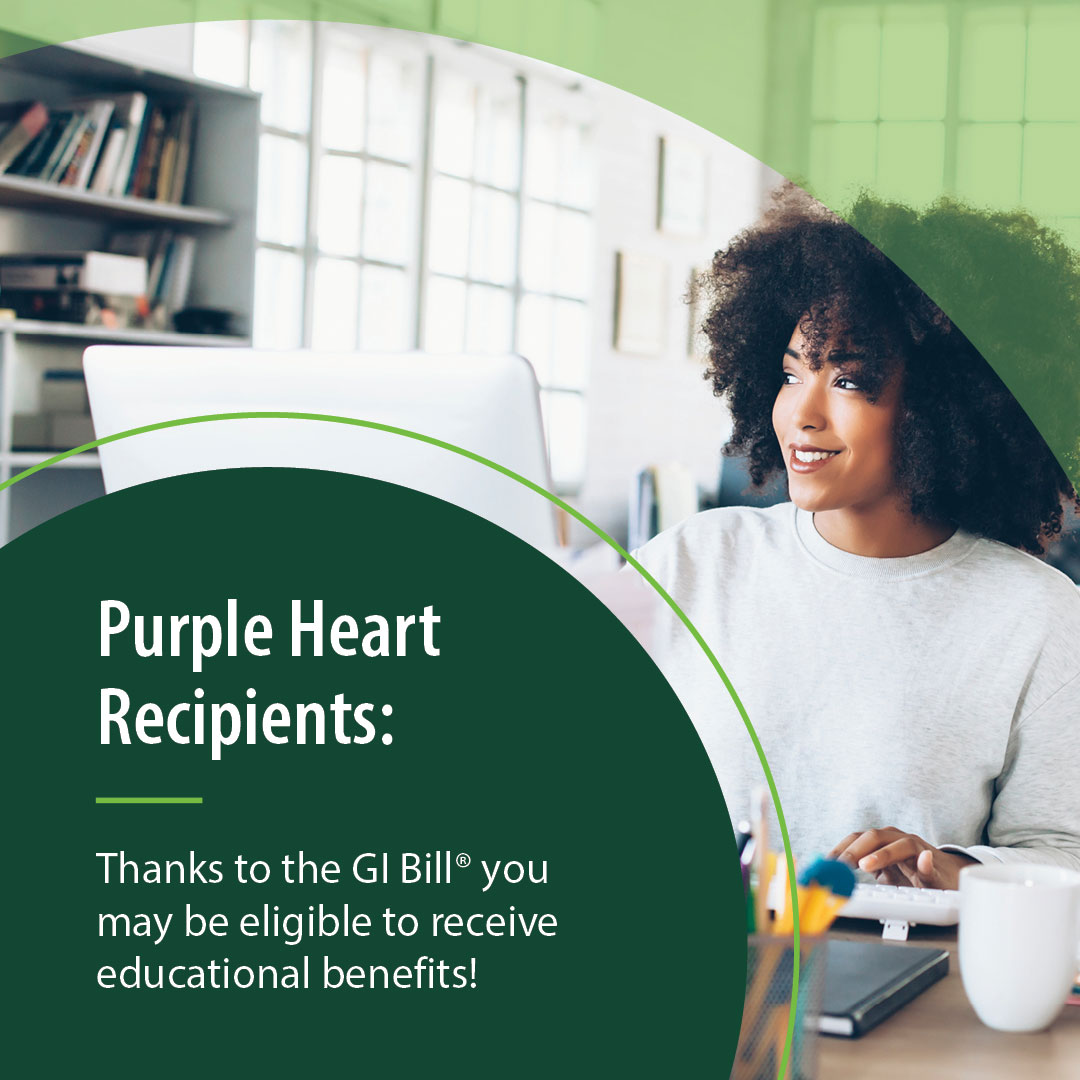 VAVetBenefits's tweet photo. Are you an honorably-discharged Veteran or a Service member who received a Purple Heart on or after September 11, 2001? 

You may be eligible for full Post-9/11 GI Bill® benefits for up to 36 months. 

Explore your education benefits: https://t.co/3BqwHiJOp7. https://t.co/Gn1DPXXN4v