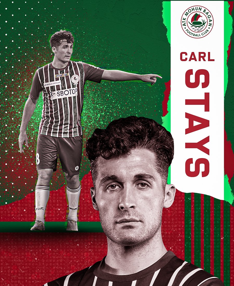 mohunbagansg's tweet photo. Brace yourselves for some more stability and composure in the #Mariners Midfield as #CarlStays on in  #ATKMohunBagan! 💚❤️

Here’s hoping he brings some more luck of the Irish for us this season! ☘️🤩

#JoyMohunBagan #IndianFootball https://t.co/u3pJTsPjBr