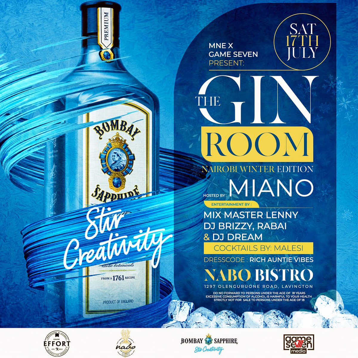 MWANAUME_NI_E's tweet image. This Saturday is going to be madness!! We have great offers lined up on Bombay Gin, Grey Goose, Patron, D'usse and BOTTOMLESS GIN-TONICS for Ksh. 1,000 from 12pm-3pm. Reserve your tables by calling/ texting 0721 326 374 TODAY!!!
#TheGinRoom #BombayGin #MNE #RespectTheProcess