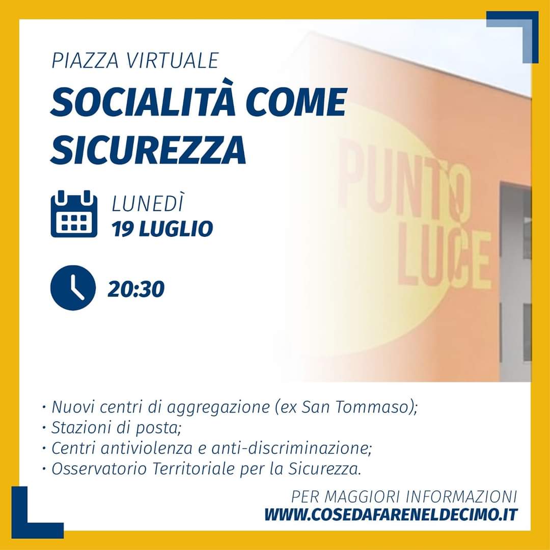 TERZO INCONTRO CON I CITTADINI

Parleremo di Socialità come Sicurezza affinchè il X Municipio grazie alla valorizzazione del patrimonio e alle infrastrutture inclusive possa essere un territorio a misura d’uomo.

Basterà registrarsi all’evento. 👇
 
cosedafareneldecimo.it