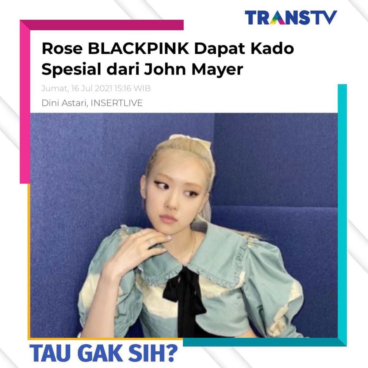 TRANSTV_CORP's tweet photo. #TAUGAKSIH

Rose BLACKPINK menerima hadiah manis dari John Mayer. Melalui unggahan Instagram miliknya, Jumat (16/7), Rose membagikan hadiah spesial yang ia terima dari John Mayer.

Sumber: @insertlive 

#inserttranstv #roseblackpink #johnmayer #sw https://t.co/adFgRPLeRg