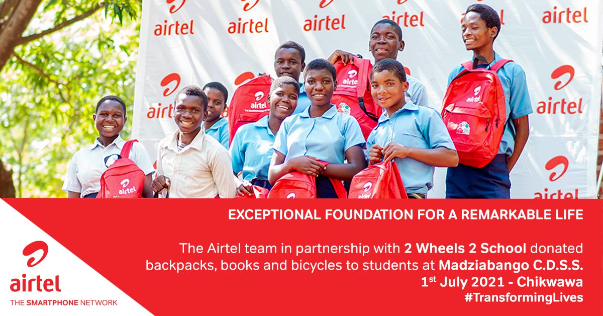 AirtelMalawiPlc's tweet photo. The students of Madziabango CDSS in Chikhawa will have a much easier time getting to school now that they have bicycles, tuition fees, notebooks and school bags which we fundraised for with the 2 Wheels 2 School project.
#TransformingLives #2Wheels2SchoolProject https://t.co/vvHXvhkFCm