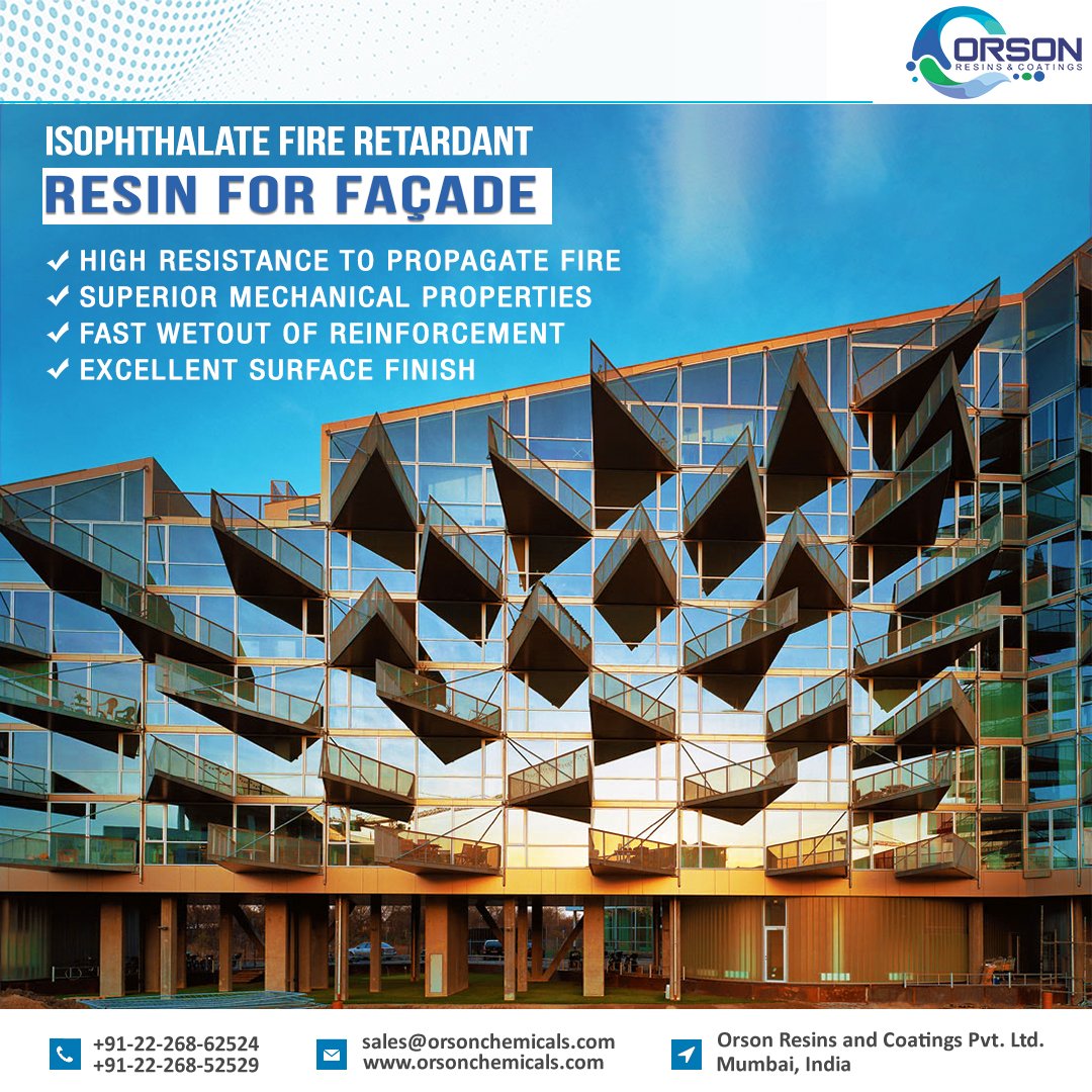 orsonresins's tweet photo. #Orsons isophthalate fire retardant #resin for #Façades demonstrates high fire resistance and has a high critical oxygen index and a low smoke volume.

https://t.co/0vuZpCCWyT

#OrsonResinsandCoatings #OrsonGroup #Chemicals #chemicalindustry #composites #composite #UPR #Resins https://t.co/SmNpmEMACn
