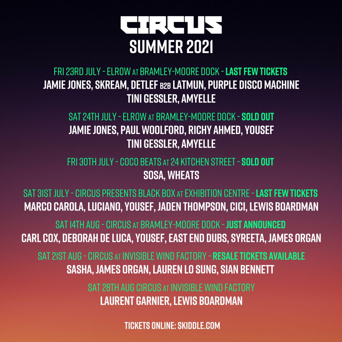 SUMMER COMPETITION 🌞 RETWEET/FOLLOW/TAG 3 FRIENDS TO WIN 4 TICKETS!

To celebrate the return to clubbing we're running a HUGE Summer competition to win FOUR tickets to all of our upcoming shows! 💃🕺