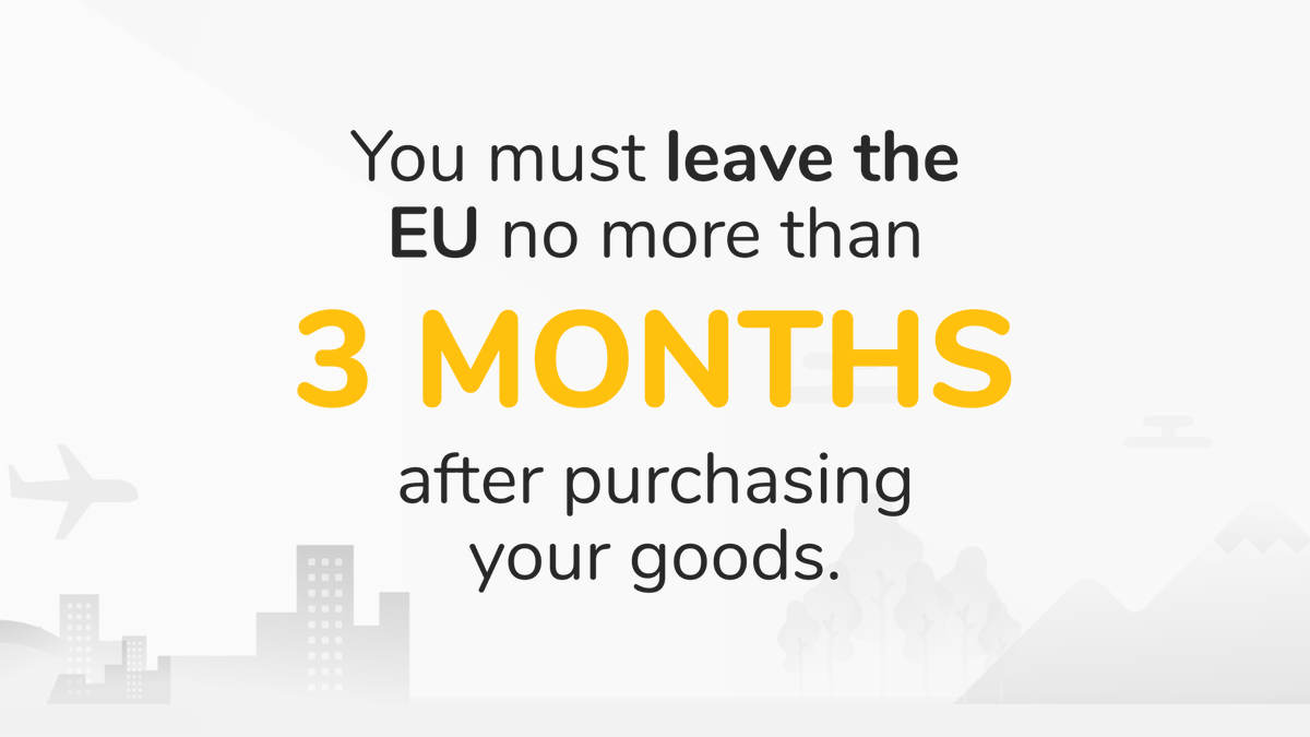 zapptax's tweet photo. In order to be able to tax-free your goods you must have left the European Union, at most 3 months after purchasing your goods. 🕒
#zapptax #taxfreeshopping #savings #savemoney #vatrefund #detaxe https://t.co/jxnPmwzu8F