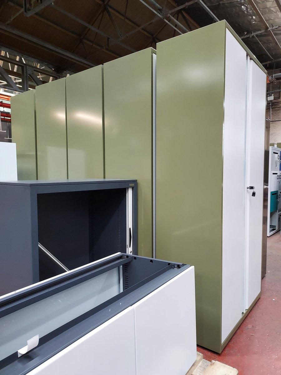 Who's a fan of two-tone furniture? From the Factory: Freestor hinged door storage with white double doors/ khaki shell. All our furniture is available in a wide range of finishes to suit all interiors. Check out our case study pages for design inspiration: flexiform.co.uk/case-studies
