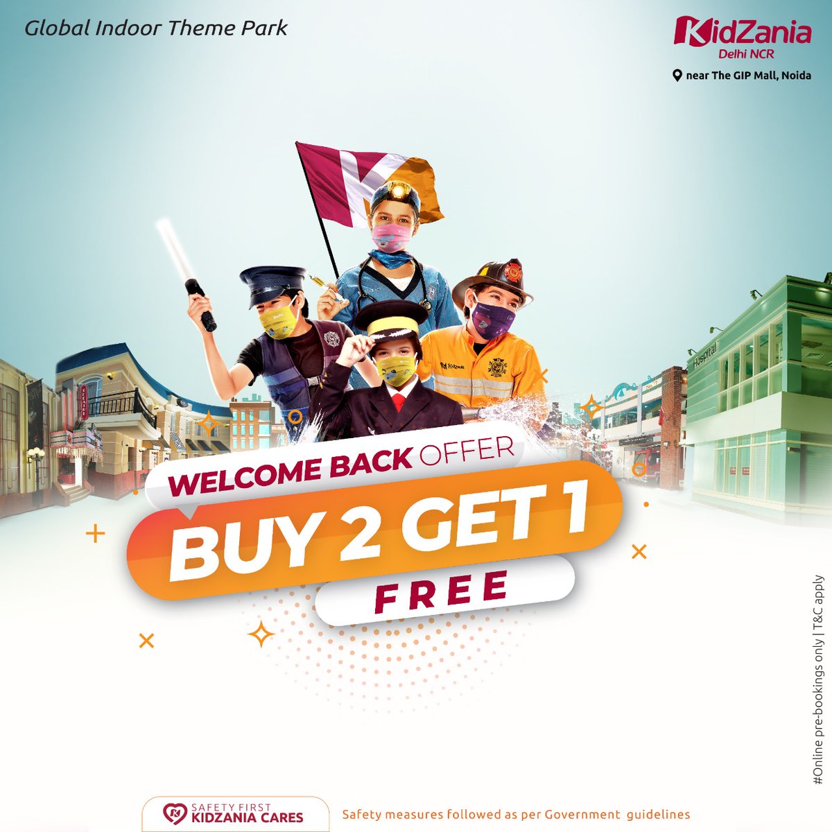 KidZaniaIndia's tweet image. 𝐊𝐢𝐝𝐙𝐚𝐧𝐢𝐚 𝐃𝐞𝐥𝐡𝐢 𝐍𝐂𝐑 brings a perfect offer to unlock your dose of family 𝐦𝐚𝐬𝐭𝐢 🥳 𝐚𝐧𝐝 𝐥𝐞𝐚𝐫𝐧𝐢𝐧𝐠 📚 with our #WelcomeBackOffer.
𝐁𝐮𝐲 𝟐 𝐊𝐢𝐝 𝐓𝐢𝐜𝐤𝐞𝐭𝐬 𝐚𝐧𝐝 𝐆𝐞𝐭 𝟏 𝐀𝐝𝐮𝐥𝐭 𝐭𝐢𝐜𝐤𝐞𝐭 𝐅𝐑𝐄𝐄 🆓
Pre-book NOW: bit.ly/KZWelcomeBack