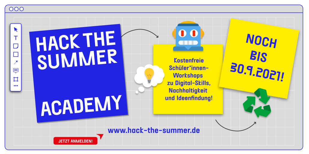 Bei der #HackTheSummer Academy könnt ihr bis 30. September kreative digitale Ideen für mehr #Nachhaltigkeit entwickeln &amp; umsetzen. 

Seid dabei, die Zukunft #digital zu gestalten! #DigitaleBildung #twlz #digitalskills
👉hack-the-summer.de