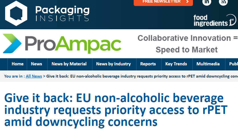 UNESDA's tweet photo. 📍 Spotted on Packaging Insights
Read the story on the beverage industry's call for priority access to its recycled plastic (#PET) material to meet the EU’s #SingleUsePlasticsDirective targets 👉 https://t.co/OurpqFamFl
More ℹ️ on the industry's call ➡️ https://t.co/O7VDt3Irnh https://t.co/v8MudSSqBQ