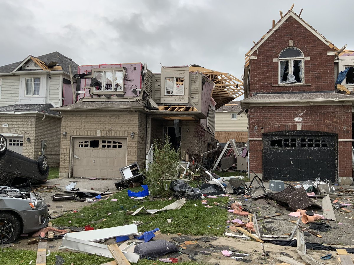 Significant damage in #barrietornado, but some of it was preventable. Missing roof-to-wall connections (nails) allowed a roof to slide off the walls of this house. This is an issue of construction quality and does not meet the building code