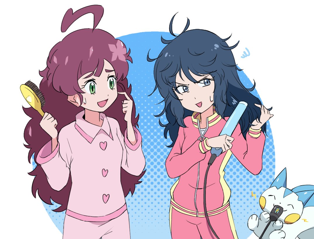 2girls multiple girls hair down long hair pokemon (creature) holding messy hair  illustration images