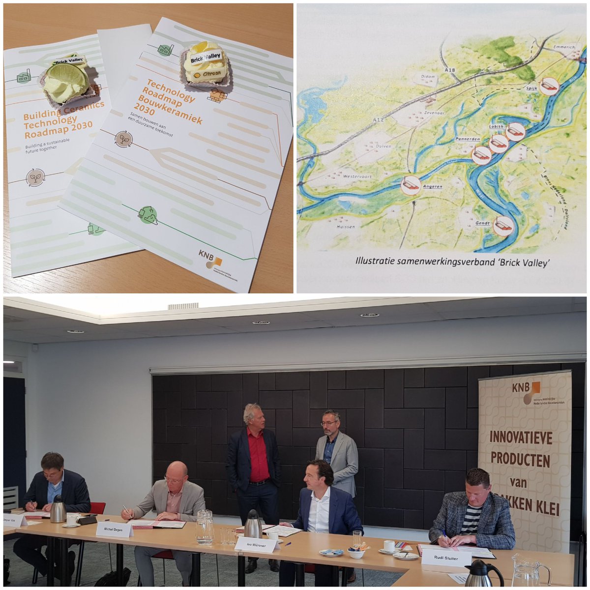 In aanwezigheid van @JanvdMeer en branchevoorzitter Han Noten tekenen directeuren van <a href="/WienerbergerNL/">Wienerberger NL</a> <a href="/Rodruza_Bricks/">Rodruza - Living bricks</a> <a href="/Vandersanden/">Vandersanden</a> en <a href="/CapriceHoldings/">Caprice Holdings</a> de intentieverklaring om hun zes keramische fabrieken in Gelderse Poort te verduurzamen. Veel ambitie, mooie plannen.