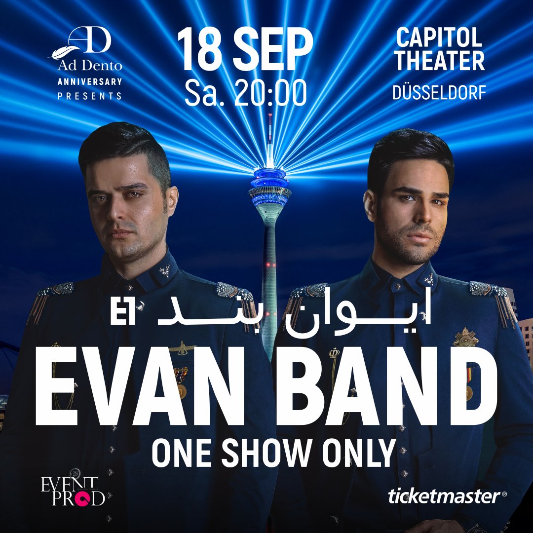 TicketmasterDE's tweet photo. In den letzten Jahren hat sich #EvanBand zu einer der beliebtesten Gruppen Irans entwickelt und über 300 Konzerte gespielt. Im September steht ihr erstes und bislang einziges Konzert in #Düsseldorf an!
Tickets bekommt ihr ab sofort hier: https://t.co/hDbo5XLsLa https://t.co/rg96ivHUms