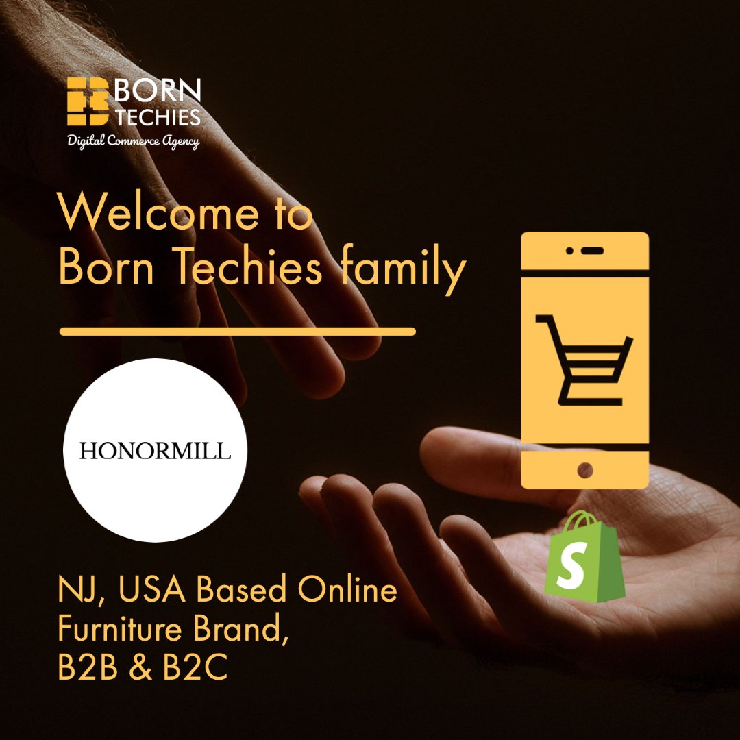 BornTechies's tweet photo. Glad to welcome Honormill Furniture.
We're cheerful to eCommerce, stepping towards to Honormill a Success with our seamless eCommerce solutions.
#eCommerce #WarmWelcoming #ShopifyDevelopment #USA #Furniture #Accessories #eCommerceEnabler #eCommercePartner #WarmWelcomes https://t.co/RT2Bi9TSY4