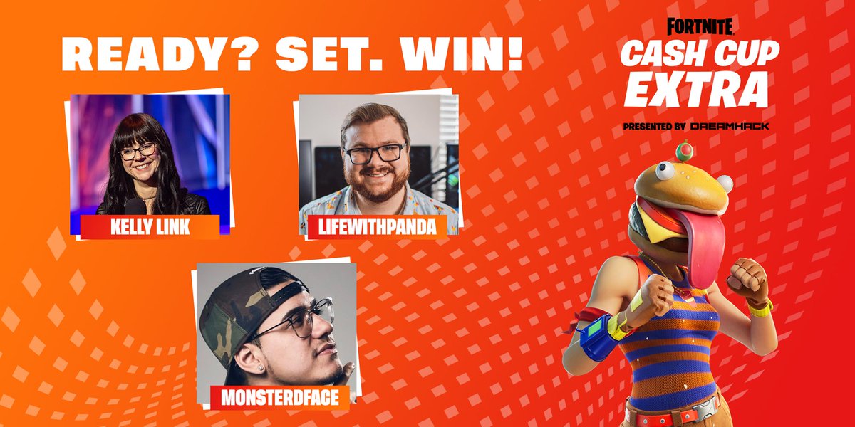 DreamHackFN's tweet image. What's up, NA East?! Give a warm welcome to the talent for Jul 21's Cash Cup Extra 👏

🎙️ @HelloKellyLink 
🧡 @LifewPanda 
🧡 @MonsterDface 

ℹ dreamhack.com/fortnite/