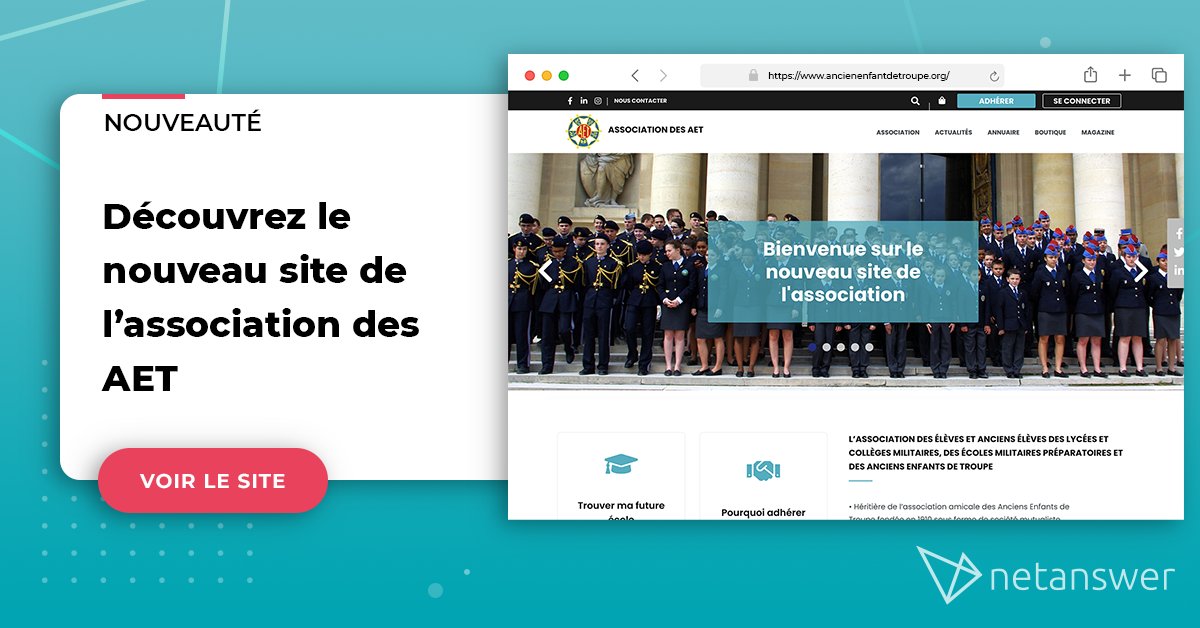 [NOUVEAUTÉ 📣]

Découvrez le nouveau site de l'Association des Anciens Enfants de Troupe

ancienenfantdetroupe.org

Merci d'avoir fait confiance à Netanswer !

#networking #alumni #reseau #communaute #NetAnswer