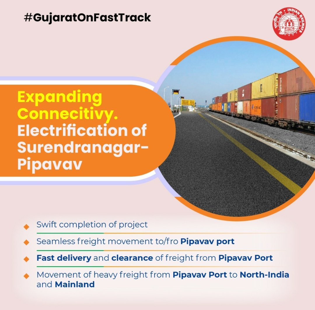 DrmMys's tweet photo. Expanding Connectivity. 
Electrification of Surendranagar -Pipavav.
#GujaratOnFastTrack https://t.co/YyyWLIYHeb