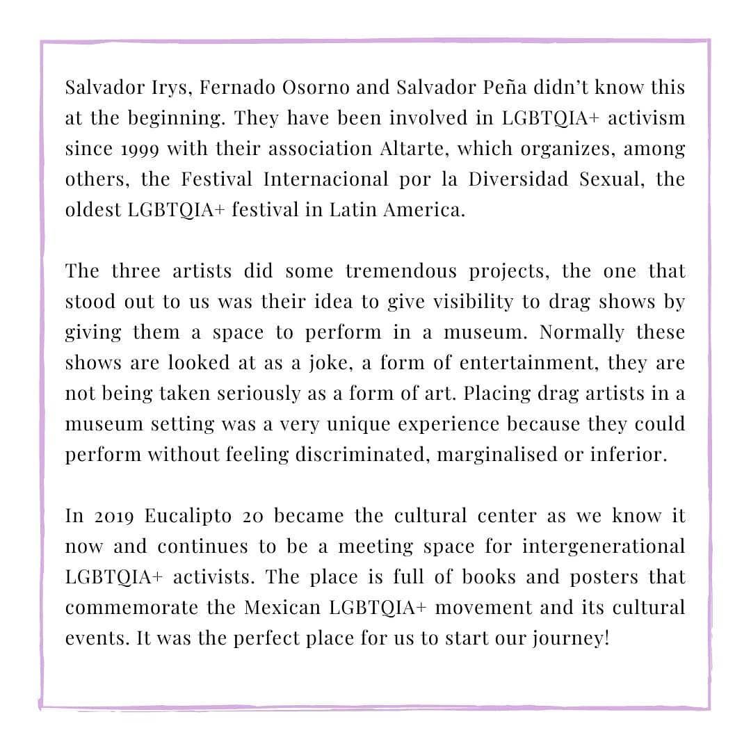 "Kunst is onlosmakelijk verbonden met activisme binnen de LGBTQIA+-gemeenschap."  Maak kennis met Eucalipto 20, een Mexicaans kunstencentrum dat de LGBTQIA+-gemeenschap over generaties heen verbindt. Lees hier meer over het interview dat de #CHanGEmakers met hen afnamen!
