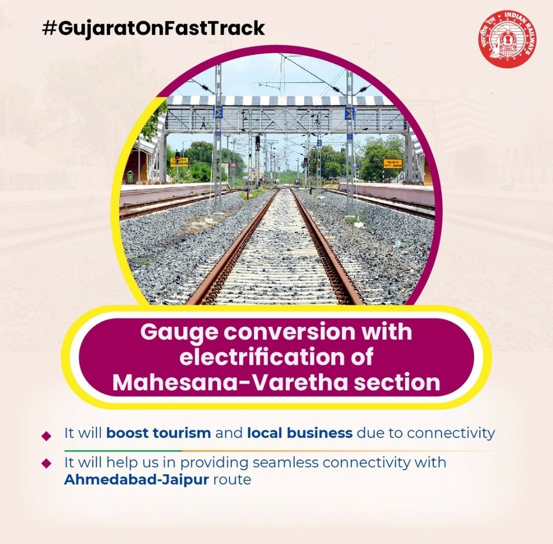 DrmMys's tweet photo. Gauge conversion with electrification of Mahesana - Varetha section
#GujaratOnFastTrack https://t.co/DnZRjqQ9YX
