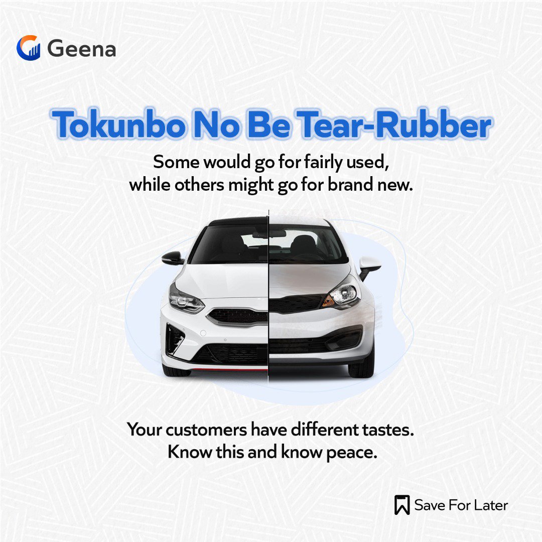 geenaafrica's tweet photo. Your customers like what they like. Since people like different things, you should always have varieties for your customers to choose from.
#GeenaAfrica #CustomerPreference https://t.co/B5XDRGZyik