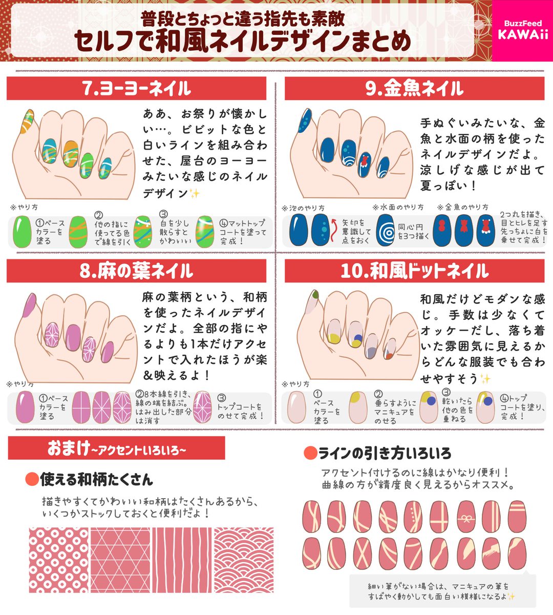 いつもよりレトロ感のある指先へ セルフでできる 和風なネイルデザインを いつもよりレトロ感のある指先へ セルフでできる 和風なネイルデザインを