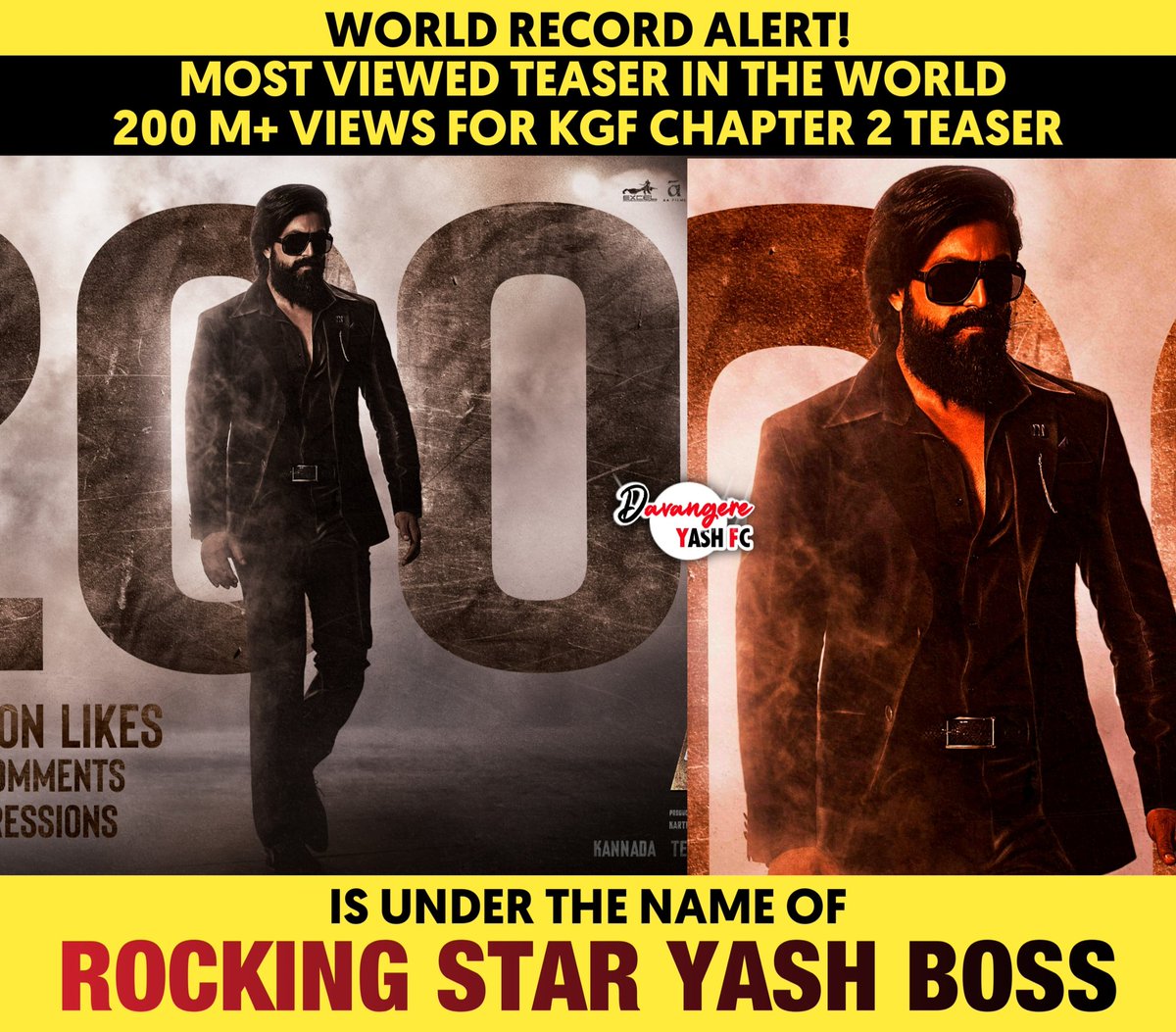 'KGF2Teaser 200M Views'
#YashBoss #KGFChapter2 @TheNameIsYash