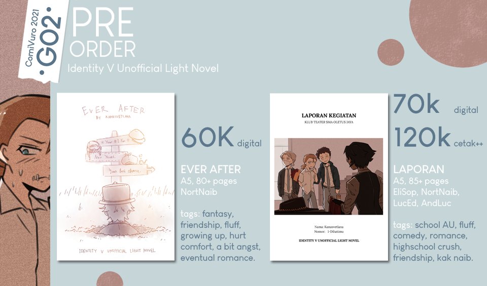 kanasv_'s tweet photo. IDV Unofficial Light Novel
♠️ EVER AFTER ♠️ #nortnaib di Wonderland
📚 LAPORAN KEGIATAN 📚 #elisop #nortnaib #lucaedgar #andrewluca di SMA Oletus Jaya
🥵 ORDER LINK 🥵 https://t.co/LKJ79N1cbV isinya trailer, cara pesan, form pemesanan, & paket
close PO 31 Juli
#ComiVuro #G02 https://t.co/MfgB4dCKmp